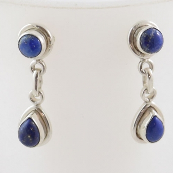 Authentic silver two stone blue lapis drop earrings